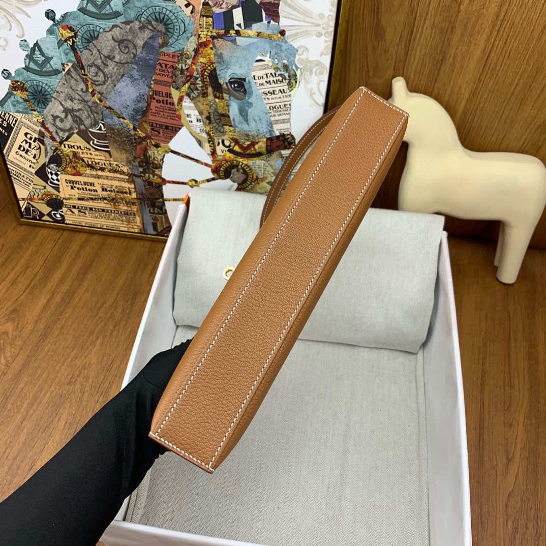 Hermes Kelly Elan Handmade Bag In Gold Chevre Mysore Leather - Image 9