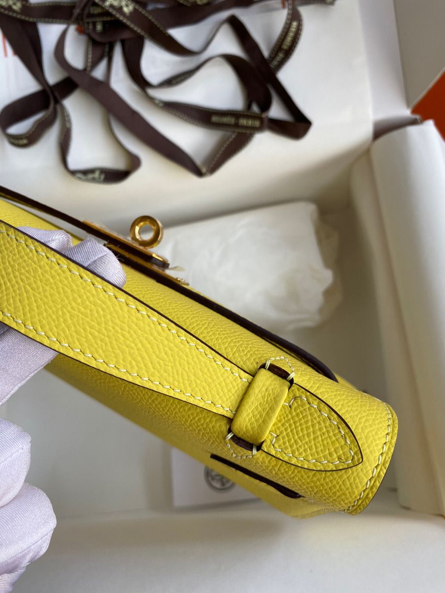 Hermes Kelly Pochette Handmade Bag In Lime Epsom Calfskin - Image 7