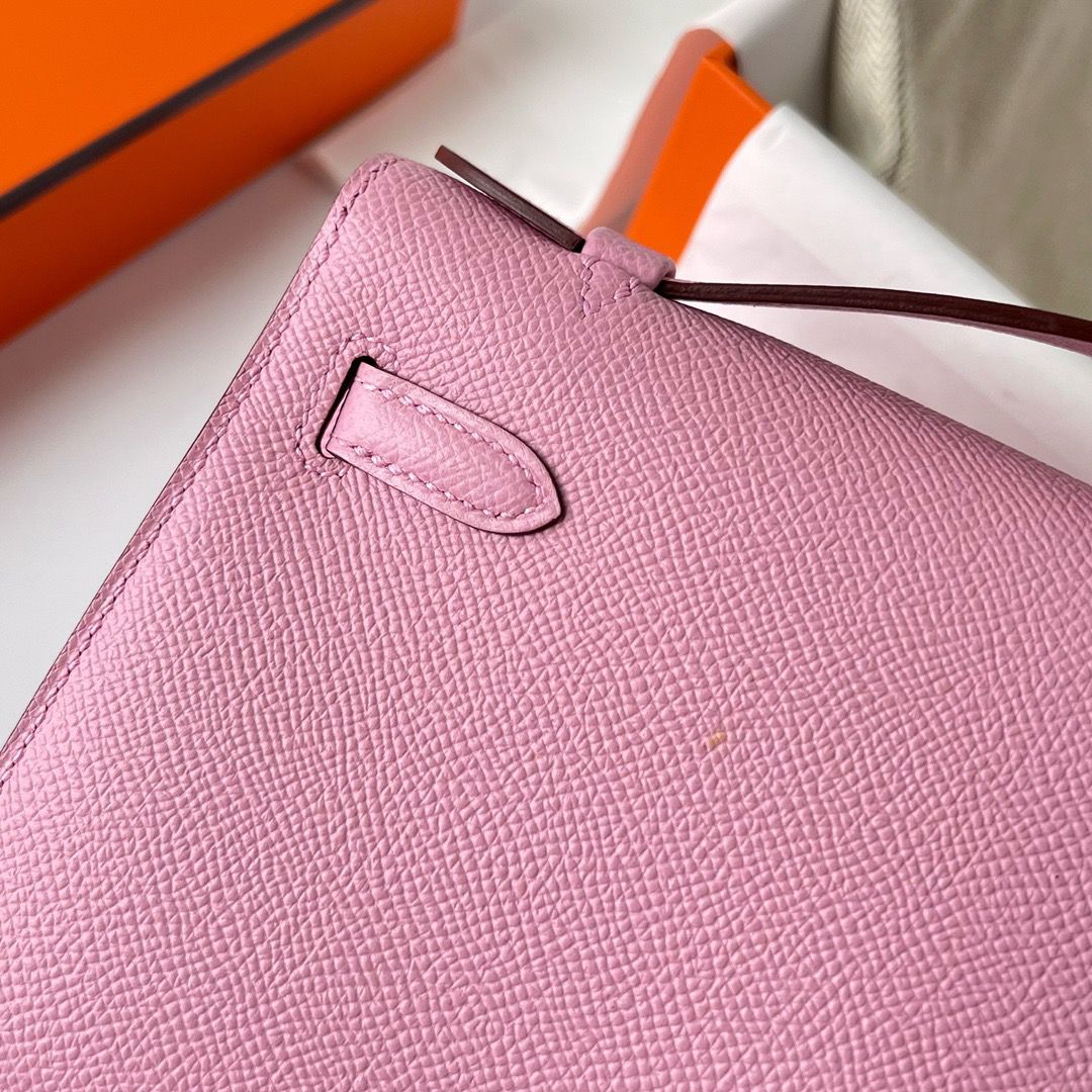 Hermes Kelly Pochette Handmade Bag In Mauve Sylvestre Epsom Calfskin - Image 9