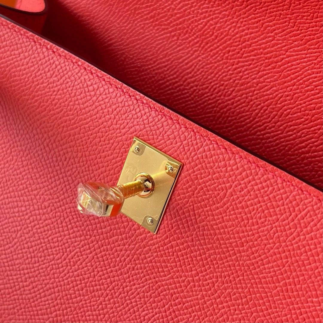 Hermes Kelly Pochette Handmade Bag In Rouge Piment Epsom Calfskin - Image 5