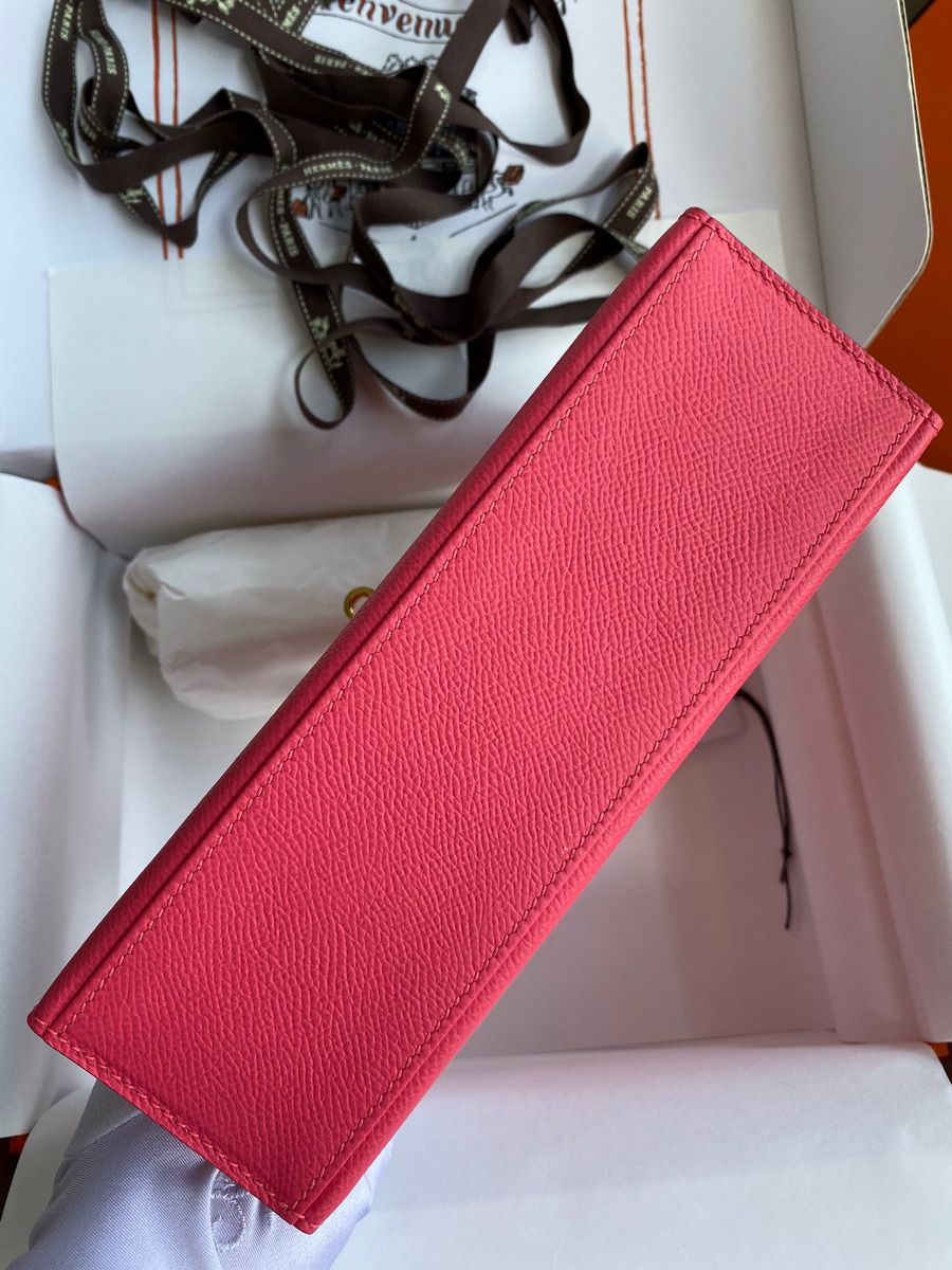 Hermes Kelly Pochette Handmade Bag In Rose Lipstick Epsom Calfskin - Image 4