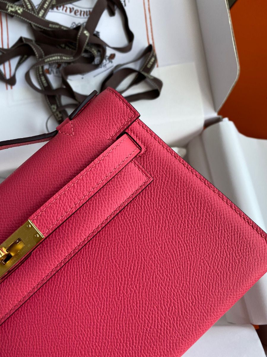 Hermes Kelly Pochette Handmade Bag In Rose Lipstick Epsom Calfskin - Image 5