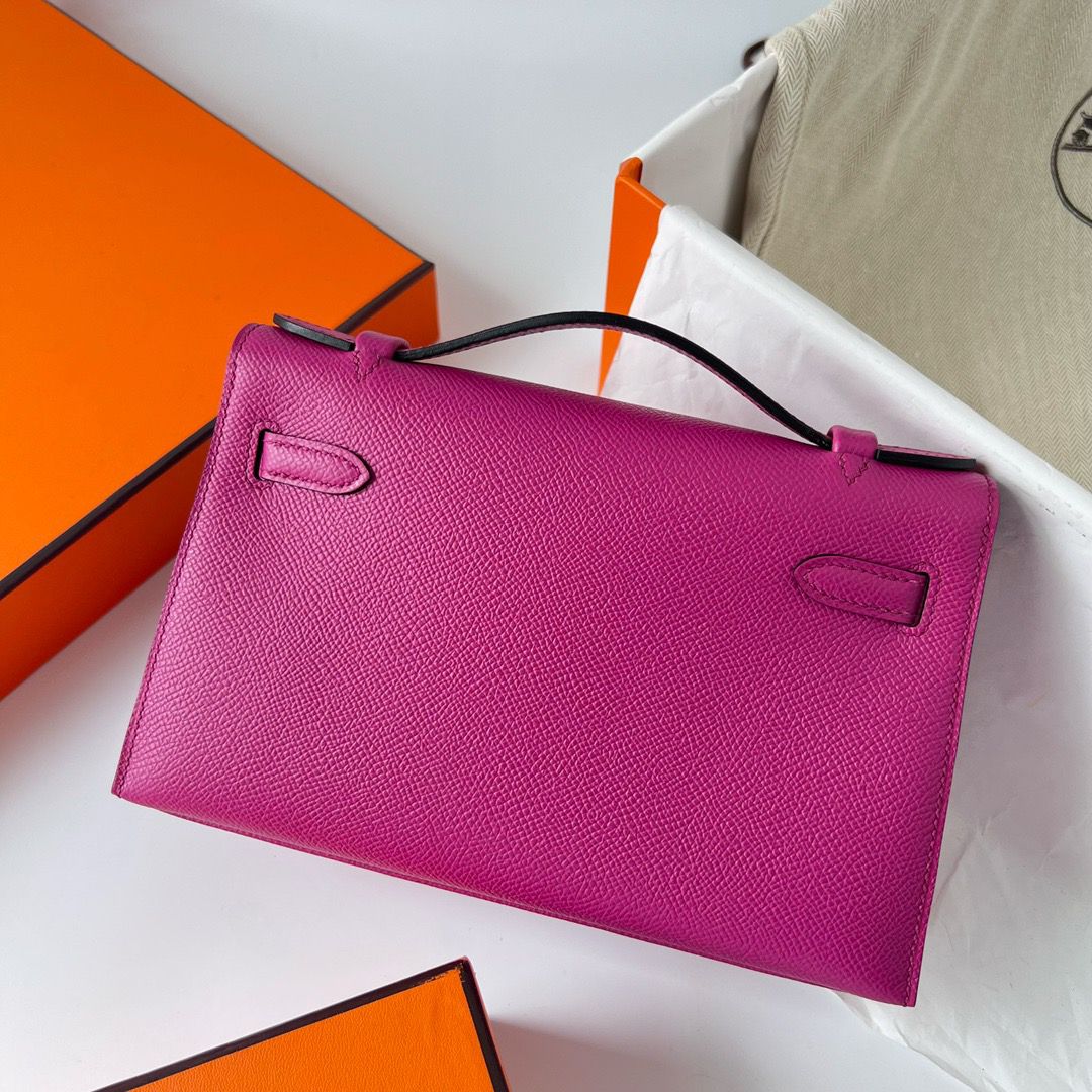 Hermes Kelly Pochette Handmade Bag In Rose Purple Epsom Calfskin - Image 4