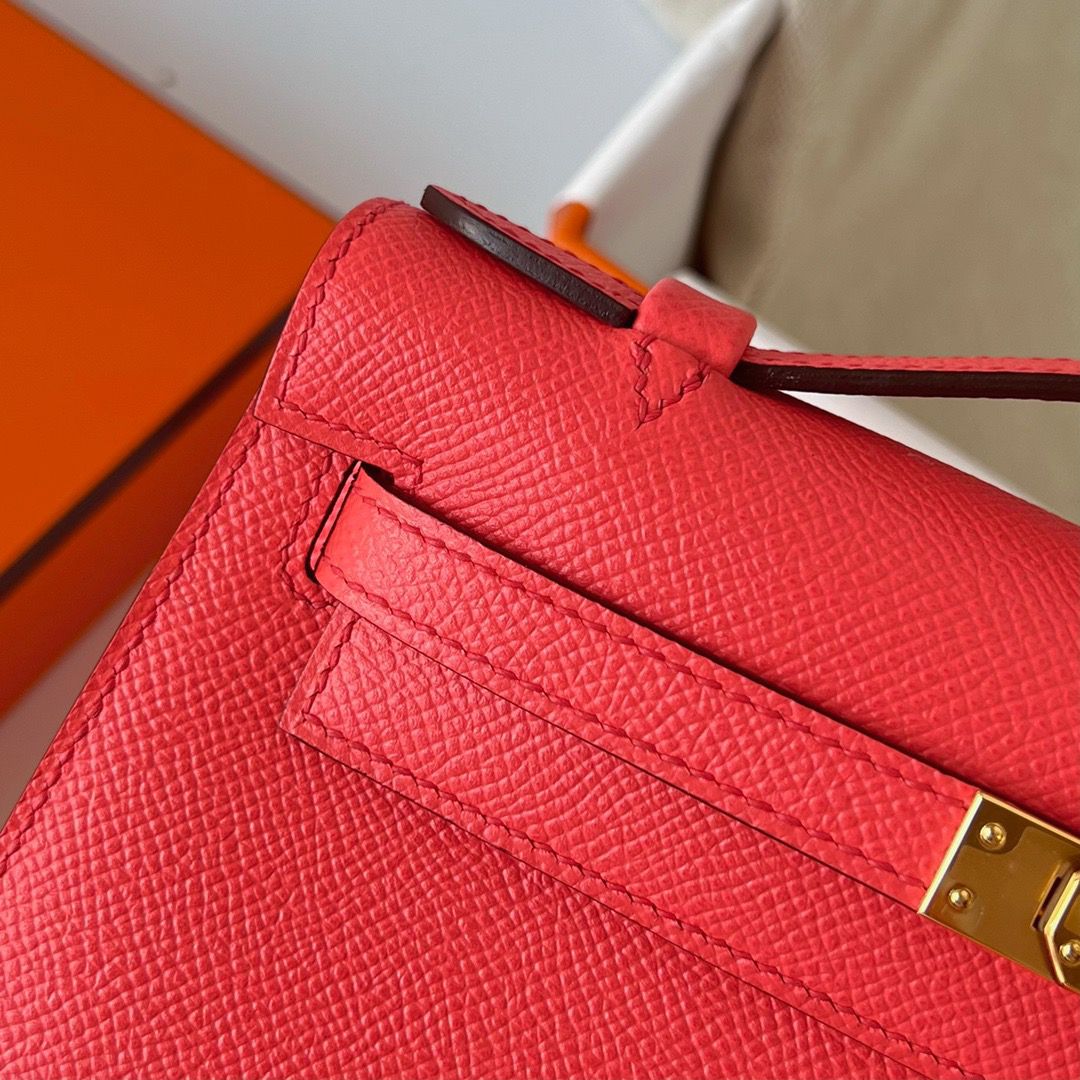 Hermes Kelly Pochette Handmade Bag In Rose Texas Epsom Calfskin - Image 6