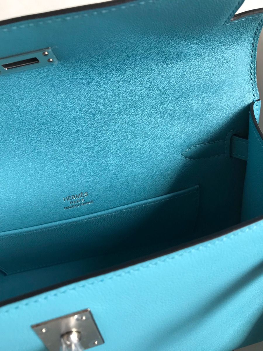 Hermes Kelly Pochette Handmade Bag In Blue du Nord Swift Calfskin - Image 10