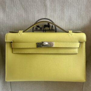Hermes Kelly Pochette Handmade Bag in Jaune Poussin Swift Calfskin