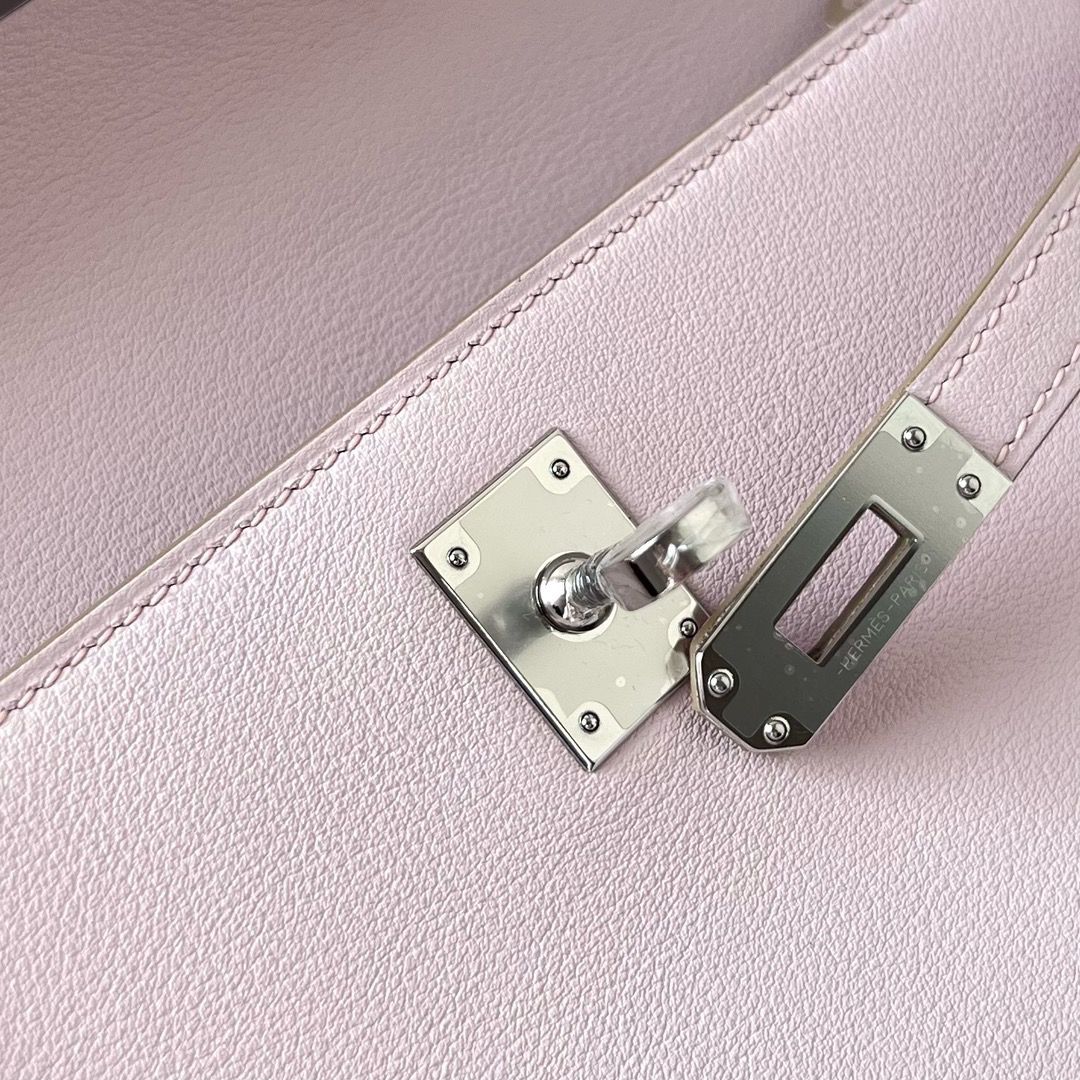 Hermes Kelly Pochette Handmade Bag In Mauve Pale Swift Calfskin - Image 9