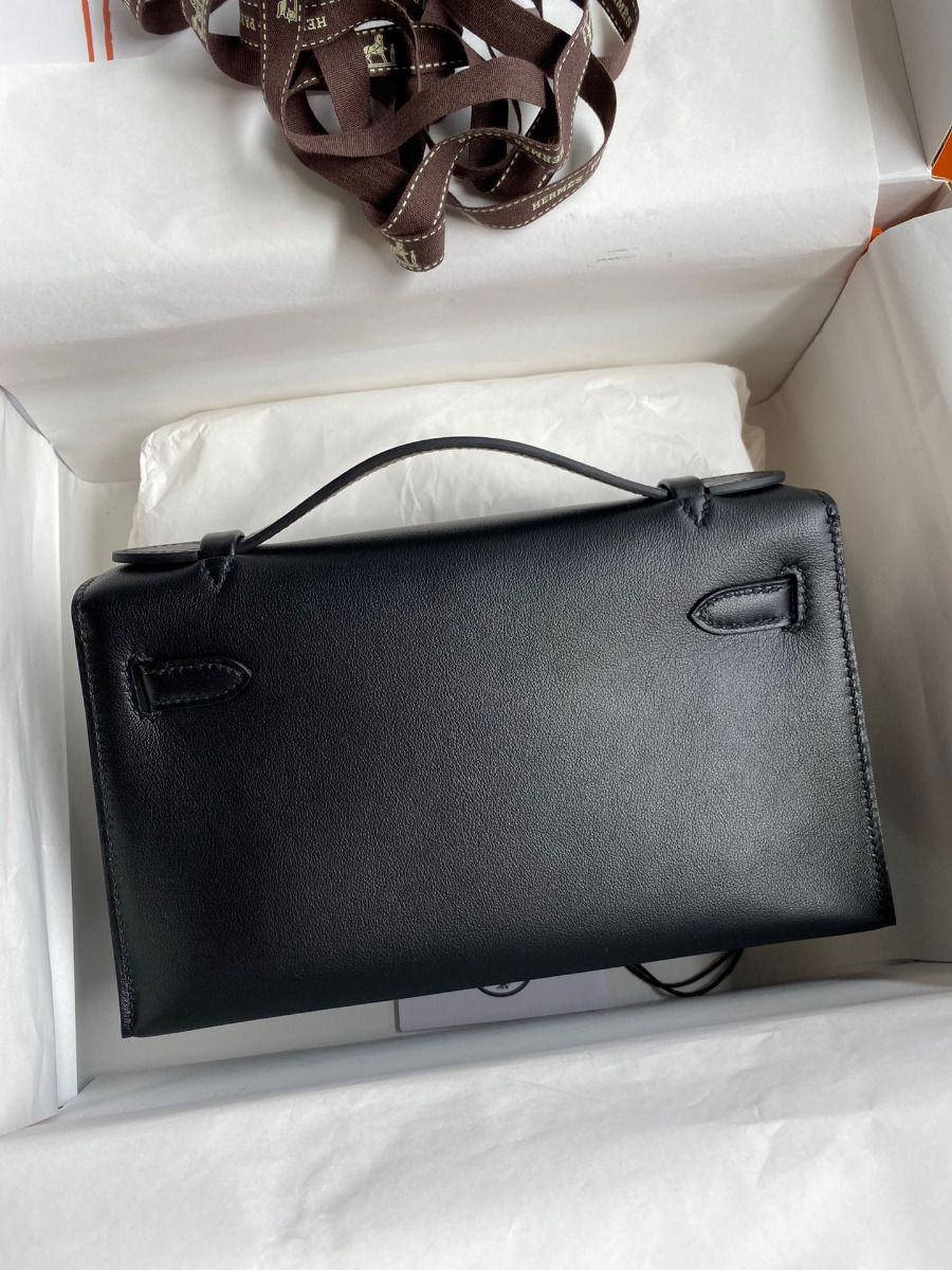 Hermes Kelly Pochette Handmade Bag In Black Swift Calfskin - Image 3