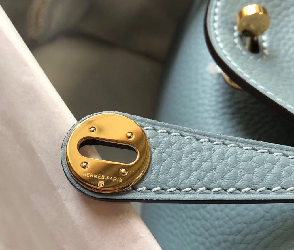 Hermes Lindy Mini Bag In Blue Lin Clemence Leather GHW - Image 8