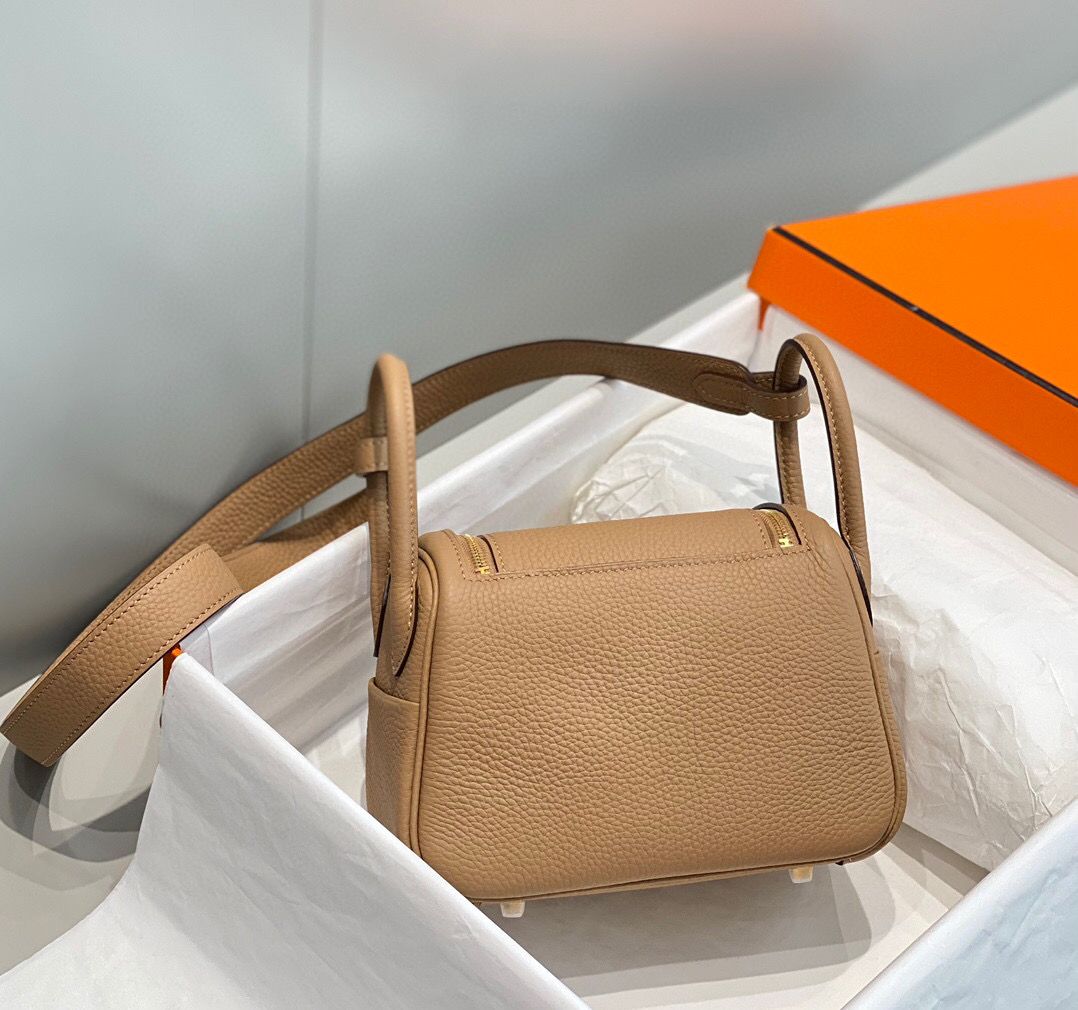 Hermes Lindy Mini Bag In Chai Clemence Leather GHW - Image 5