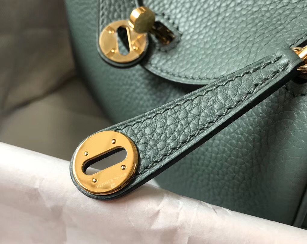 Hermes Lindy Mini Bag In Vert Amande Clemence Leather GHW - Image 8