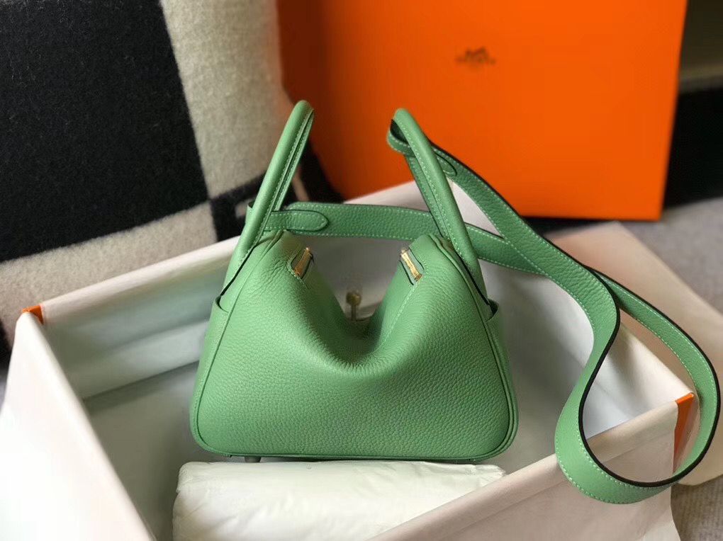 Hermes Lindy Mini Bag In Vert Criquet Clemence Leather GHW - Image 3