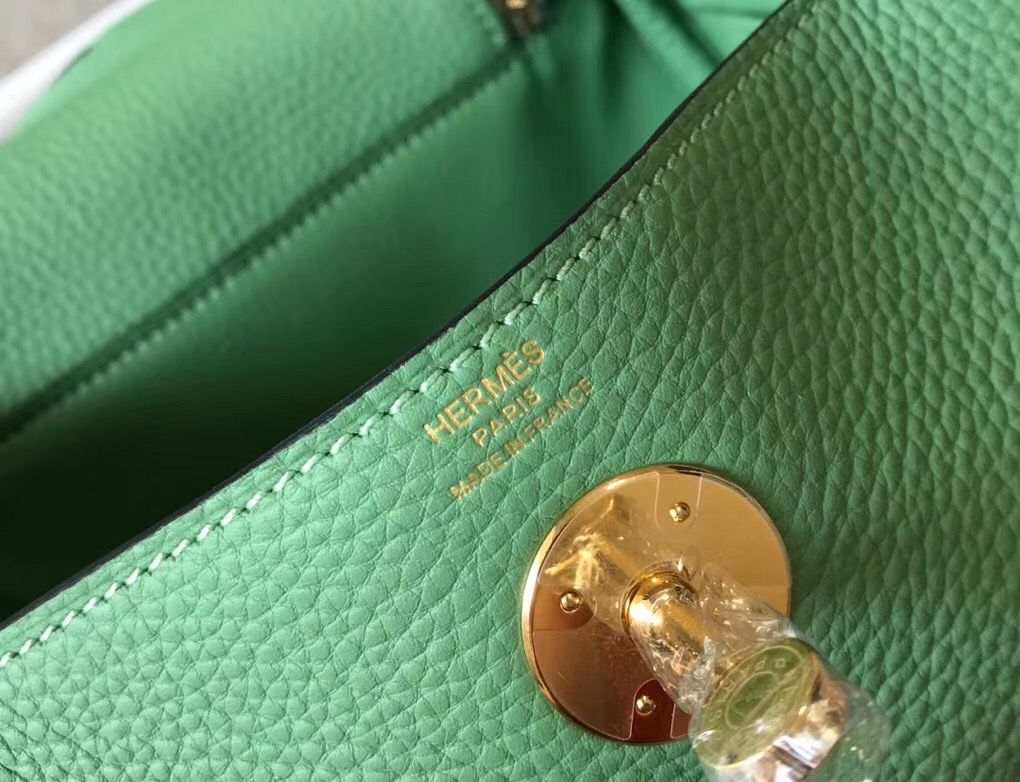 Hermes Lindy Mini Bag In Vert Criquet Clemence Leather GHW - Image 6
