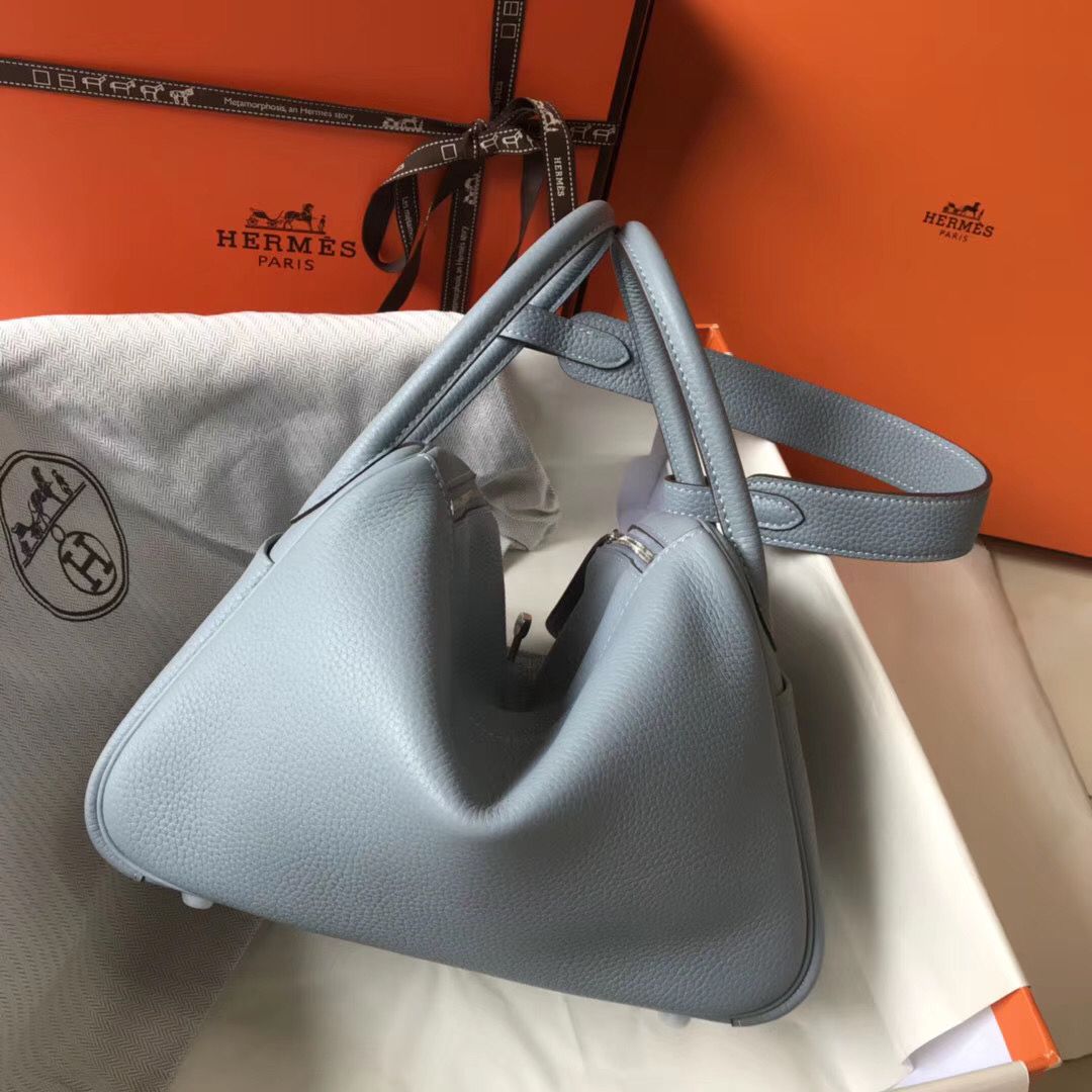 Hermes Lindy 26cm Bag In Blue Lin Clemence Leather PHW - Image 3