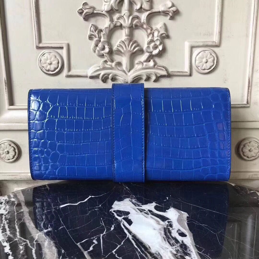 Hermes Medor Clutch Bag In Blue Crocodile Leather - Image 3