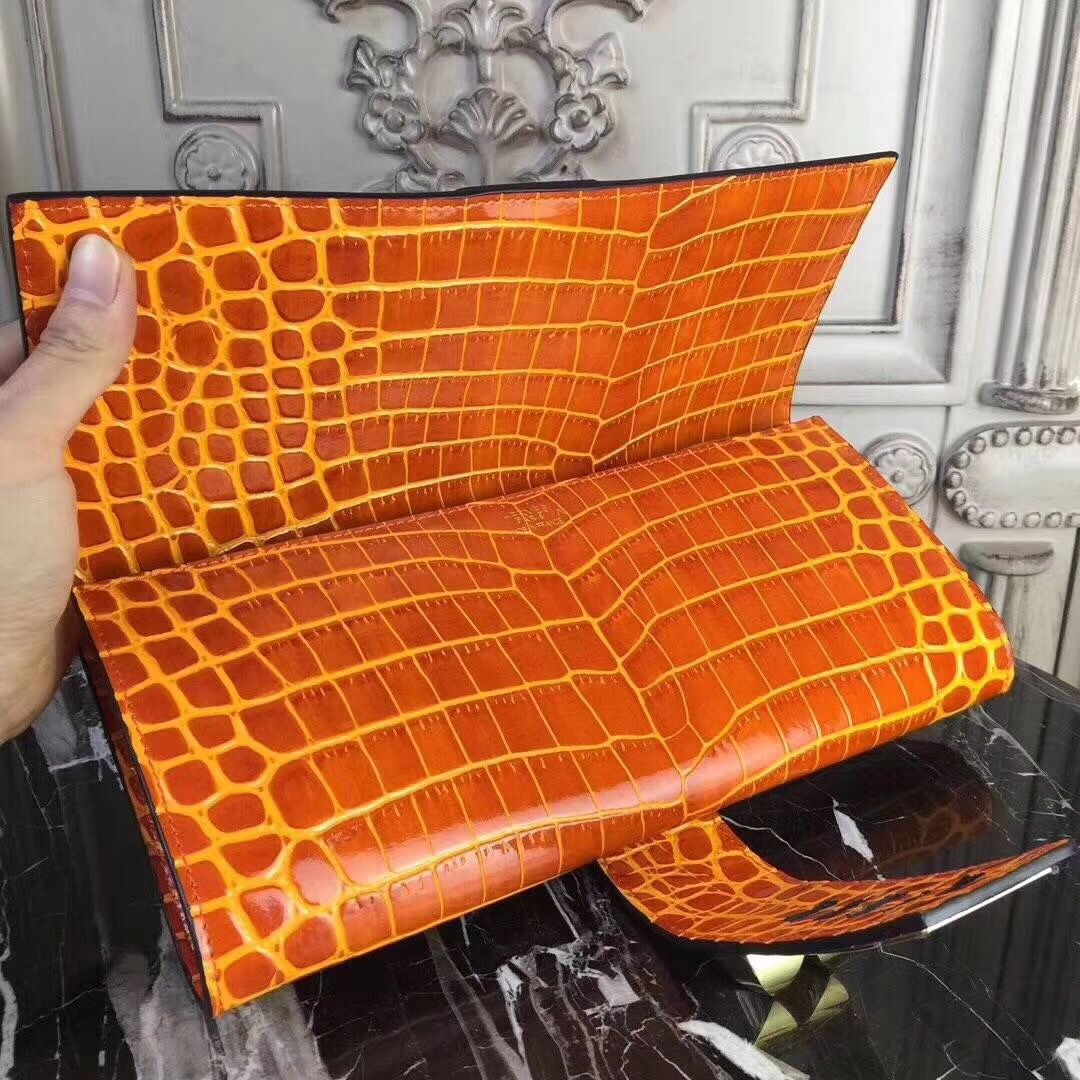 Hermes Medor Clutch Bag In Orange Crocodile Leather - Image 6
