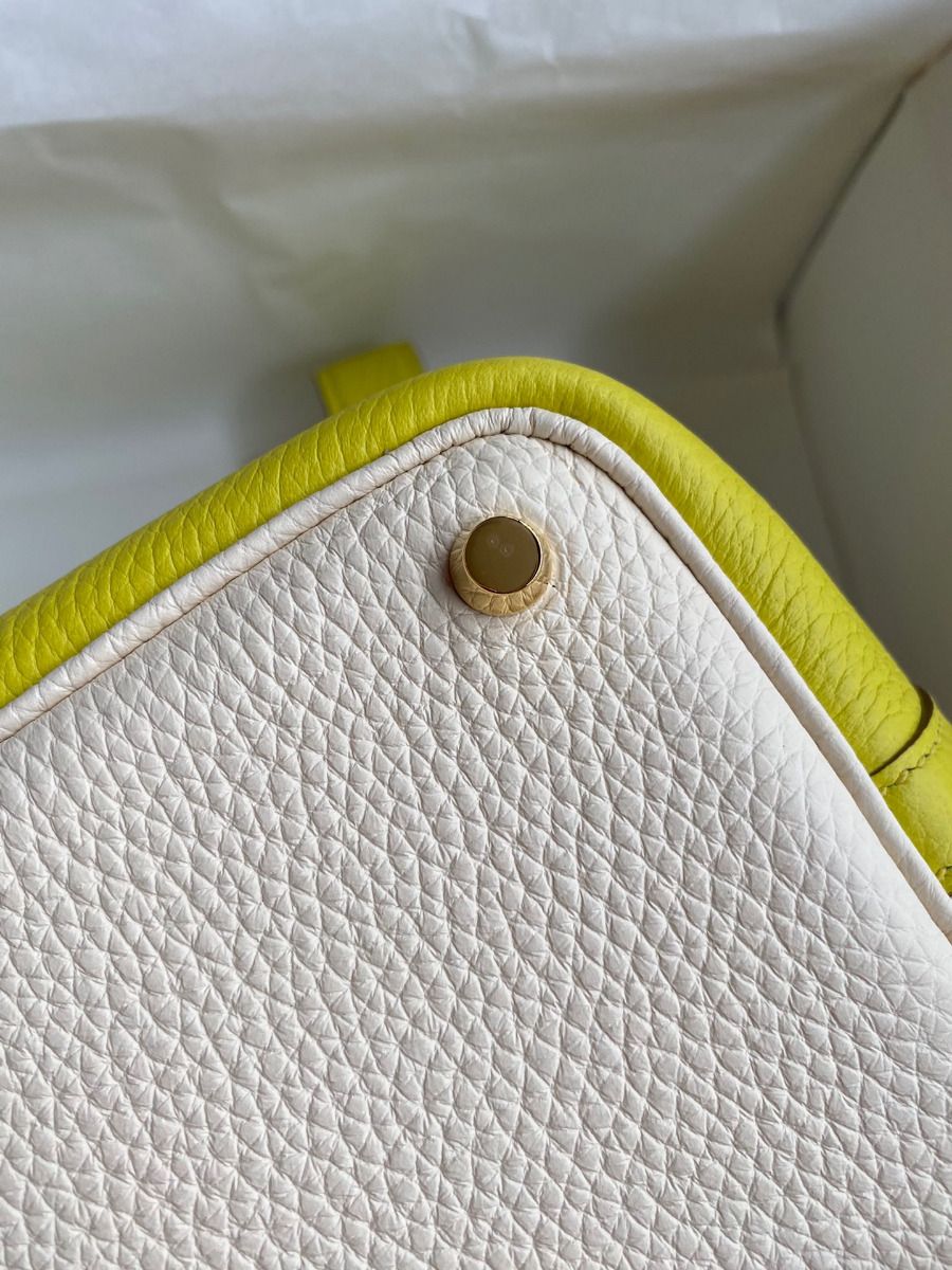 Hermes Picotin Lock 18 Bicolor Handmade Bag in Craie and Lime Clemence Leather - Image 10