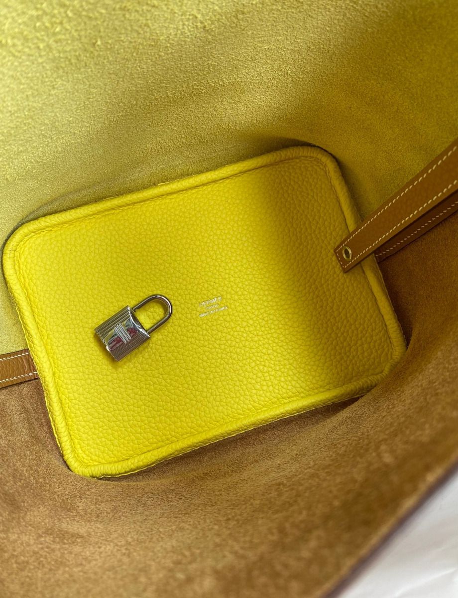 Hermes Picotin Lock 18 Bicolor Handmade Bag in Lime and Gold Clemence Leather - Image 7