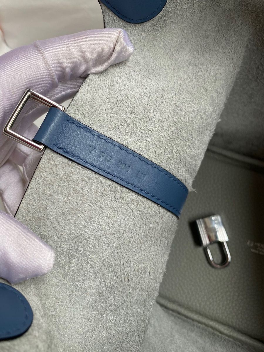 Hermes Picotin Lock 18 Bicolor Handmade Bag in Gris Mouette and Blue Agate Swift Leather - Image 8