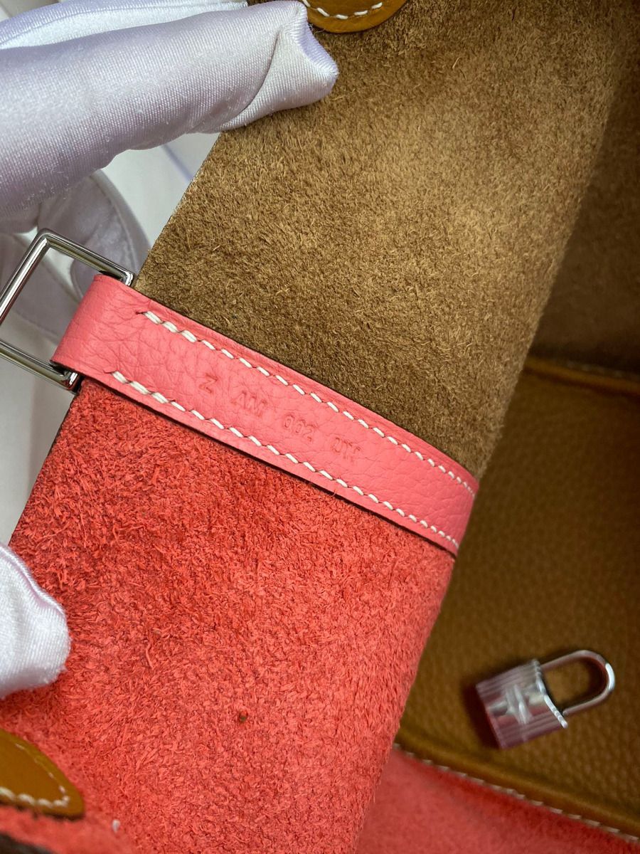 Hermes Picotin Lock 18 Bicolor Handmade Bag in Sesame and Rose Azalee Clemence Leather - Image 8