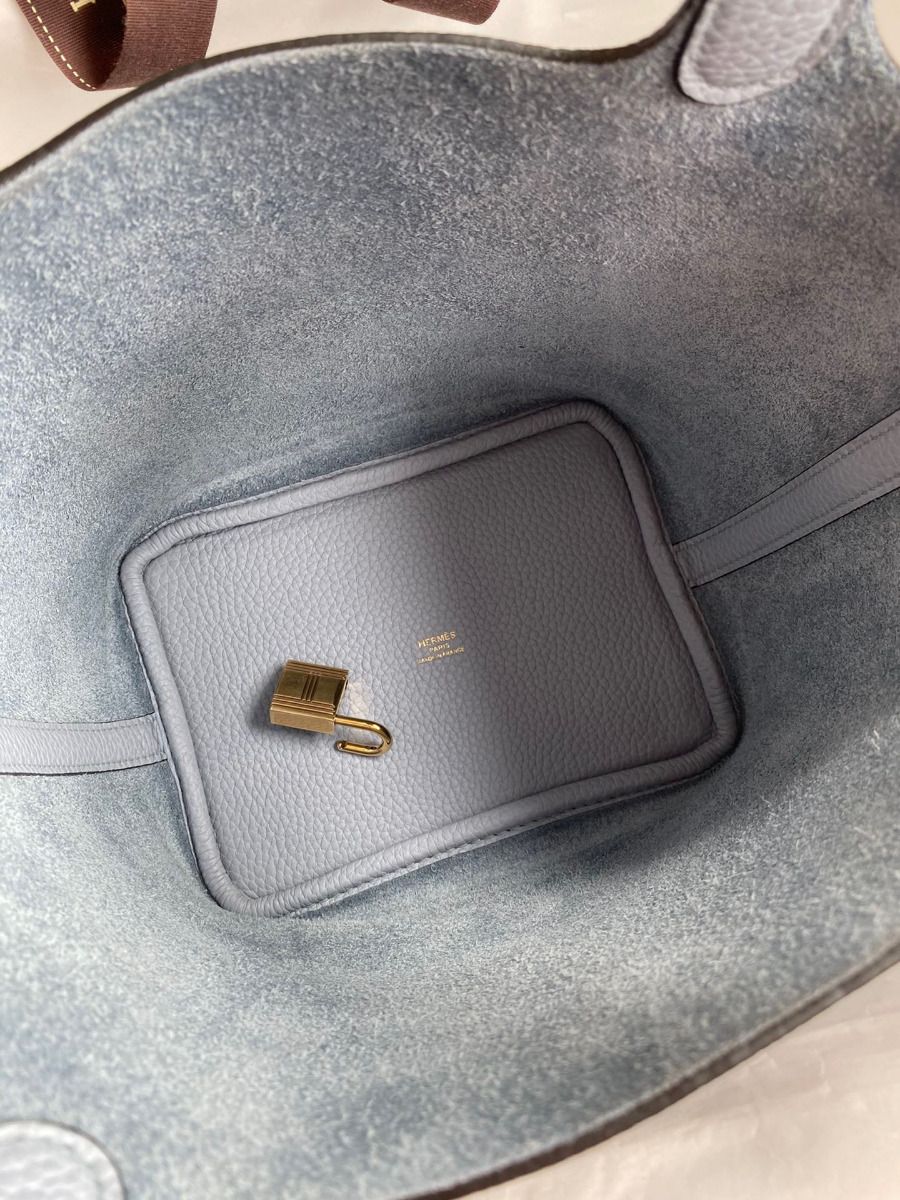 Hermes Picotin Lock 18 Handmade Bag in Blue Lin Clemence Leather - Image 7