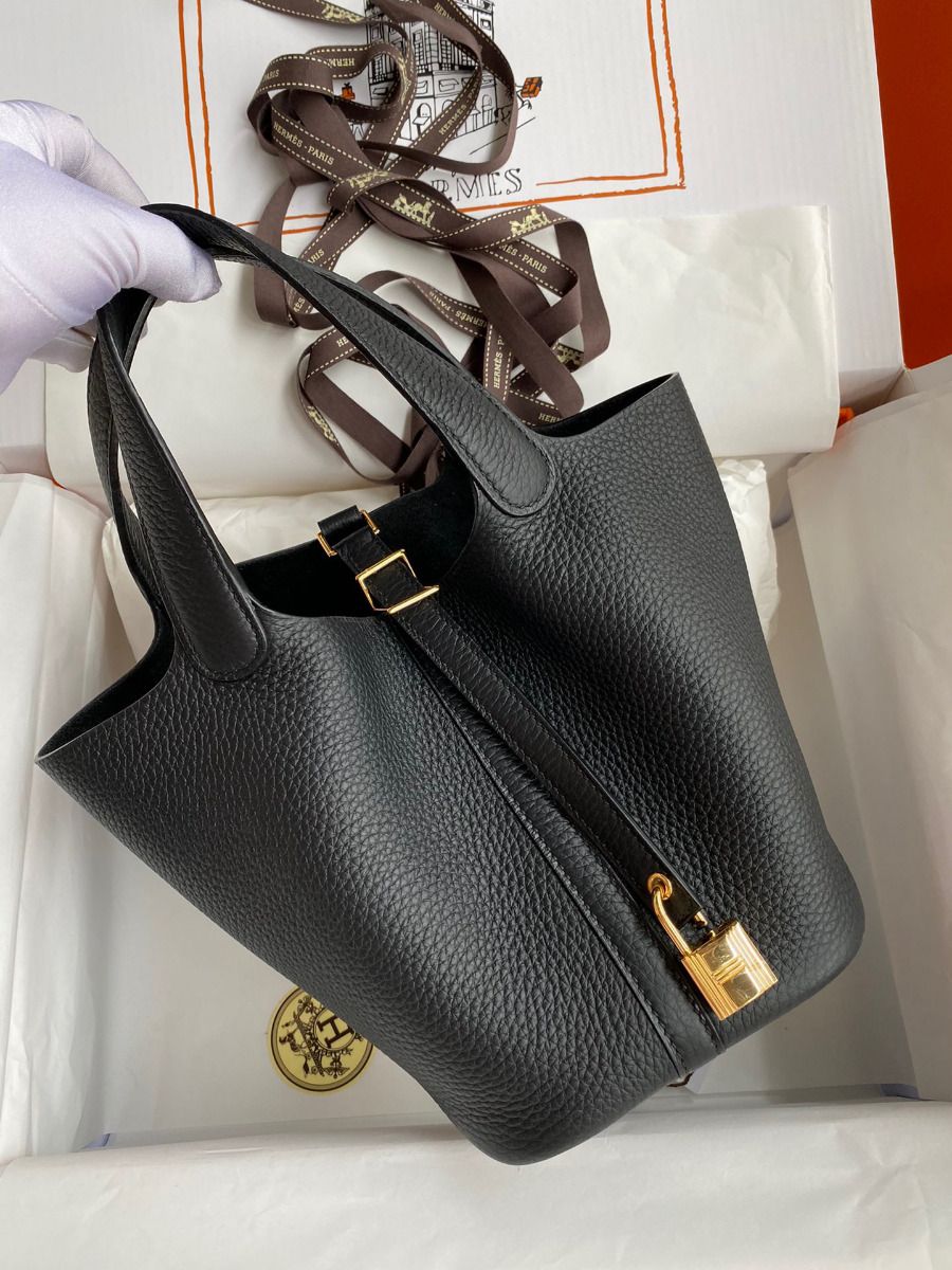 Hermes Picotin Lock 18 Handmade Bag in Black Clemence Leather - Image 3