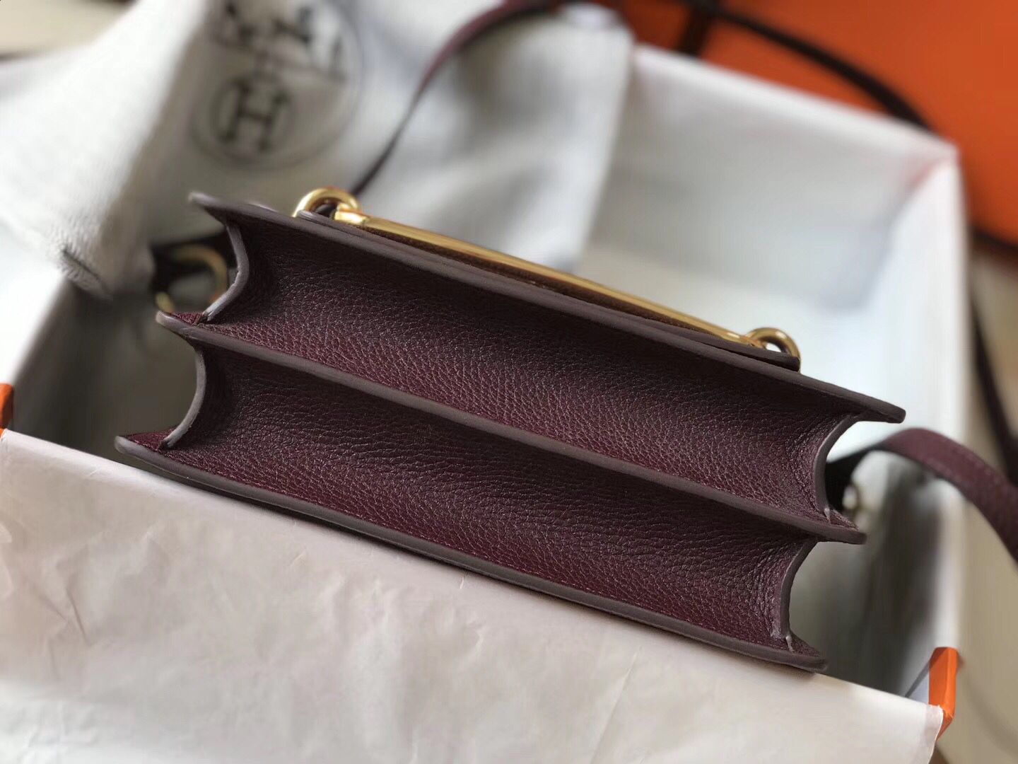 Hermes Mini Sac Roulis 18cm Bag In Burgundy Evercolor Calfskin - Image 8