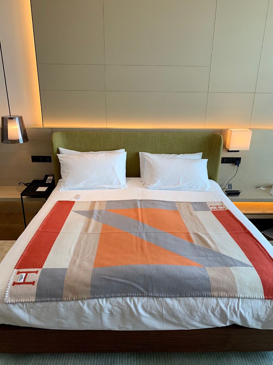 Hermes H Drapeau Blanket in Terracotta and Grey Cashmere - Image 4