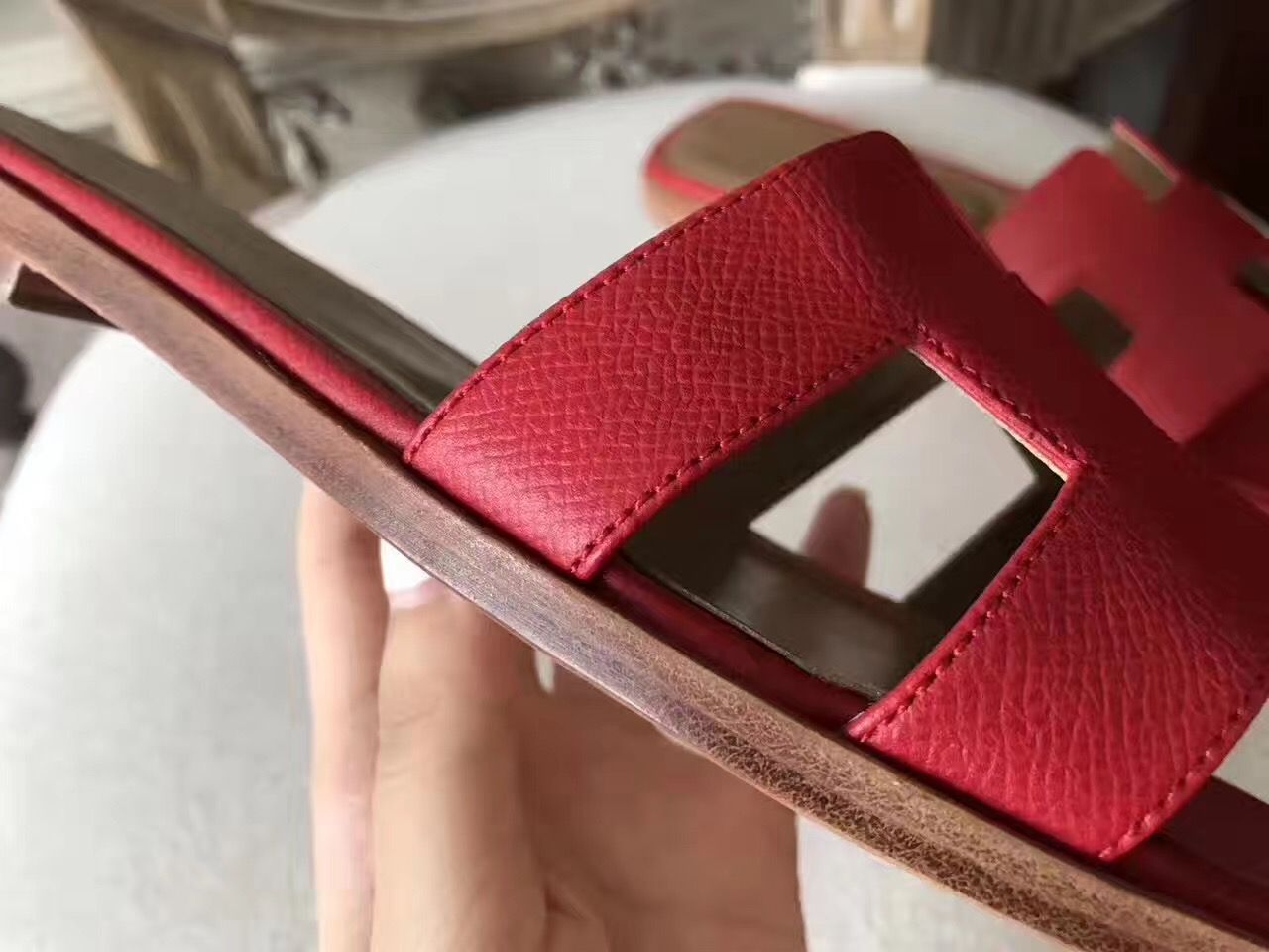 Hermes Oran Sandals In Red Epsom Leather - Image 9