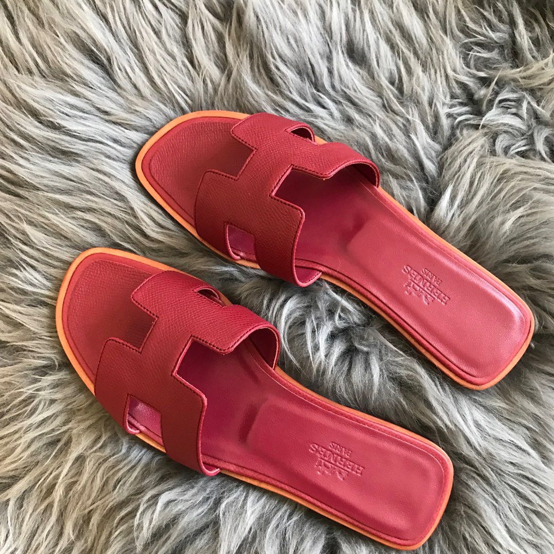 Hermes Oran Slide Sandals In Ruby Epsom Calfskin - Image 4
