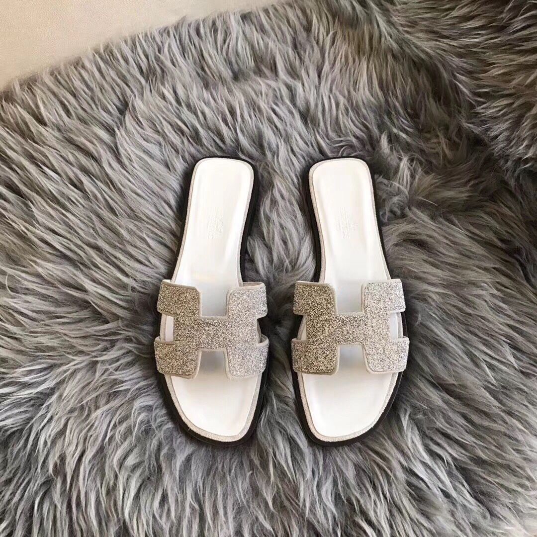 Hermes Oran Sandals In White Suede With Crystal - Image 5