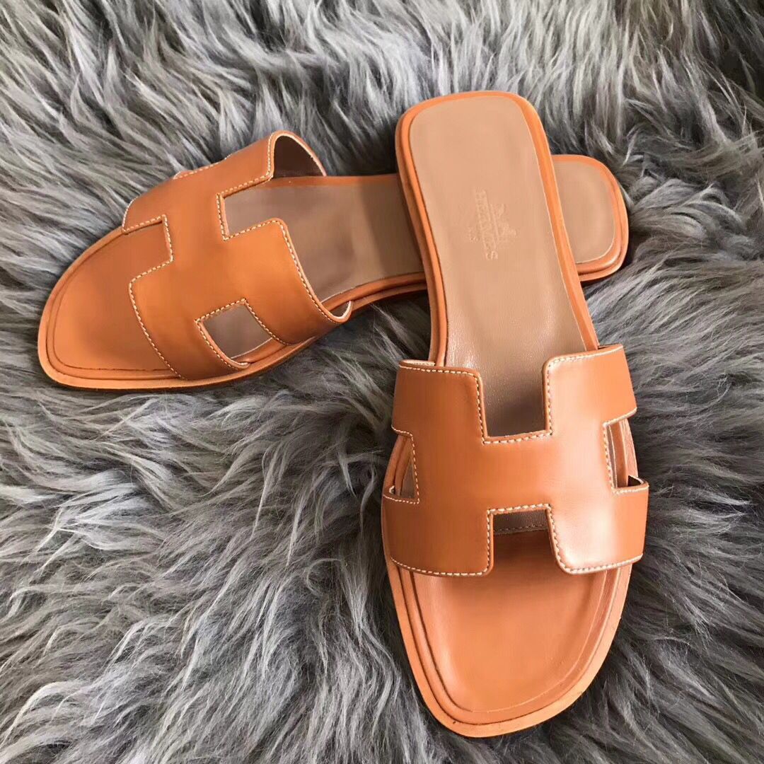 Hermes Oran Sandals In Brown Swift Leather - Image 3
