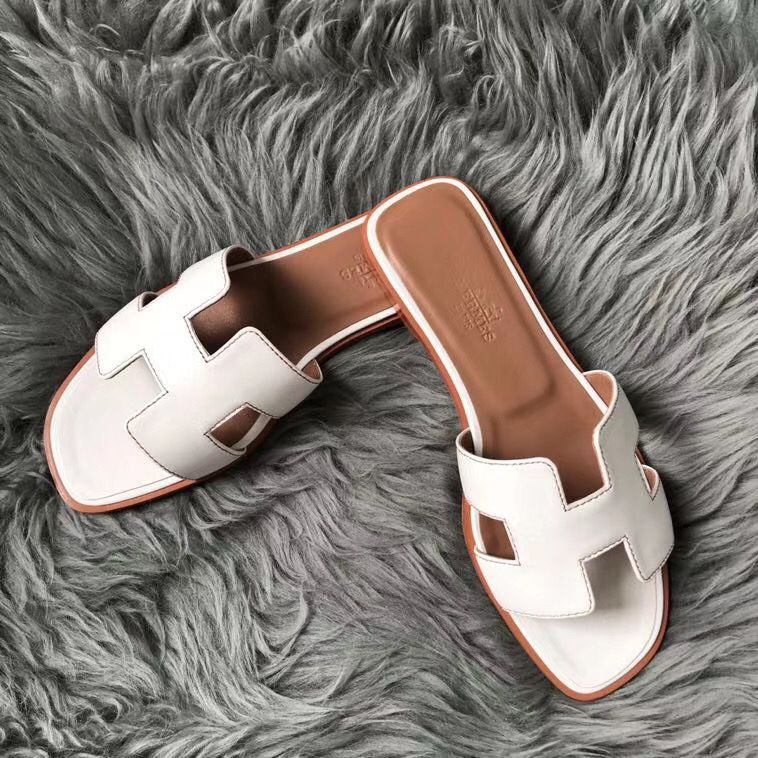 Hermes Oran Sandals In White Swift Leather - Image 7