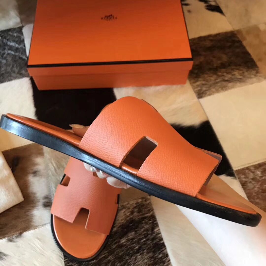 Hermes Izmir Sandals In Orange Epsom Leather - Image 3