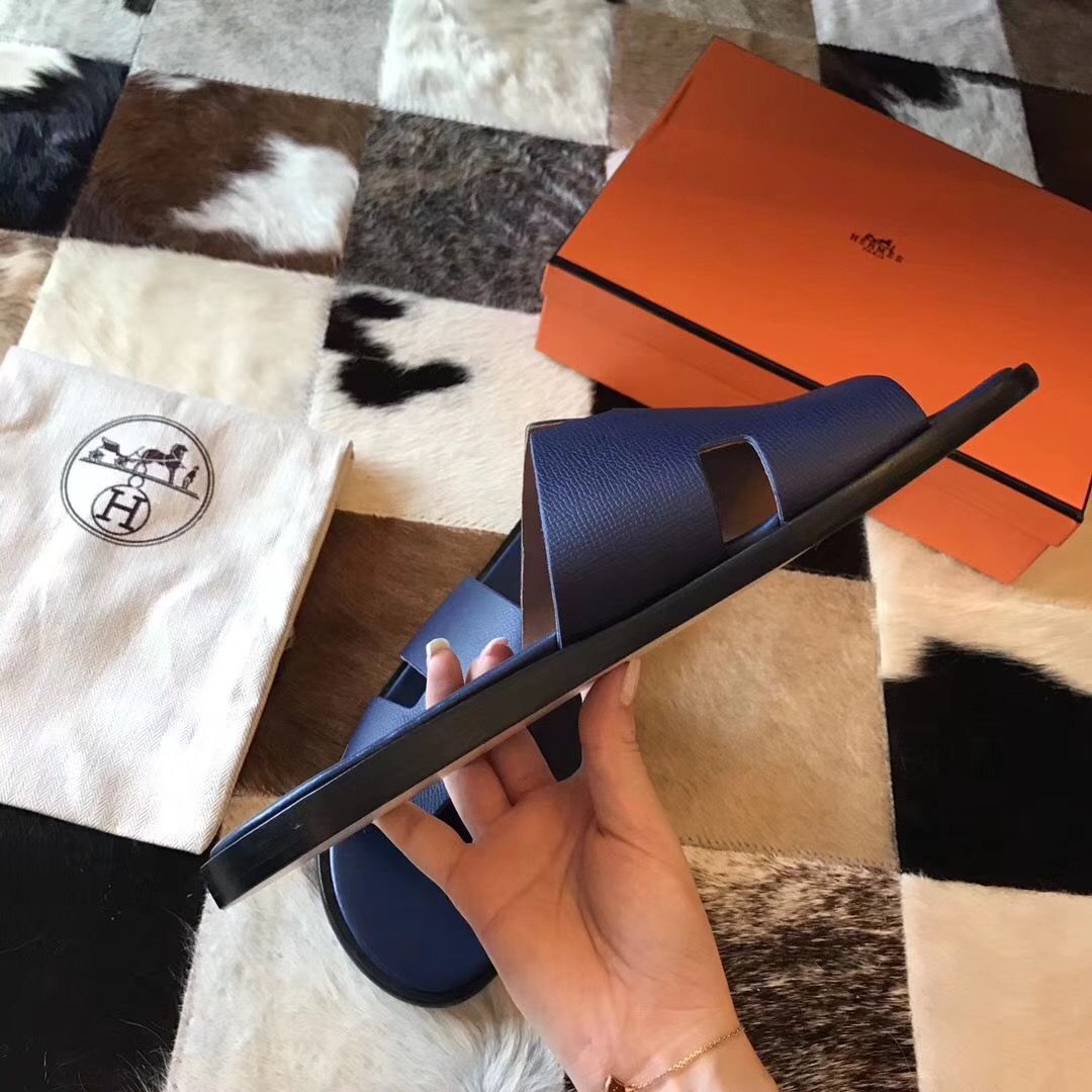 Hermes Izmir Sandals In Sapphire Epsom Leather - Image 5