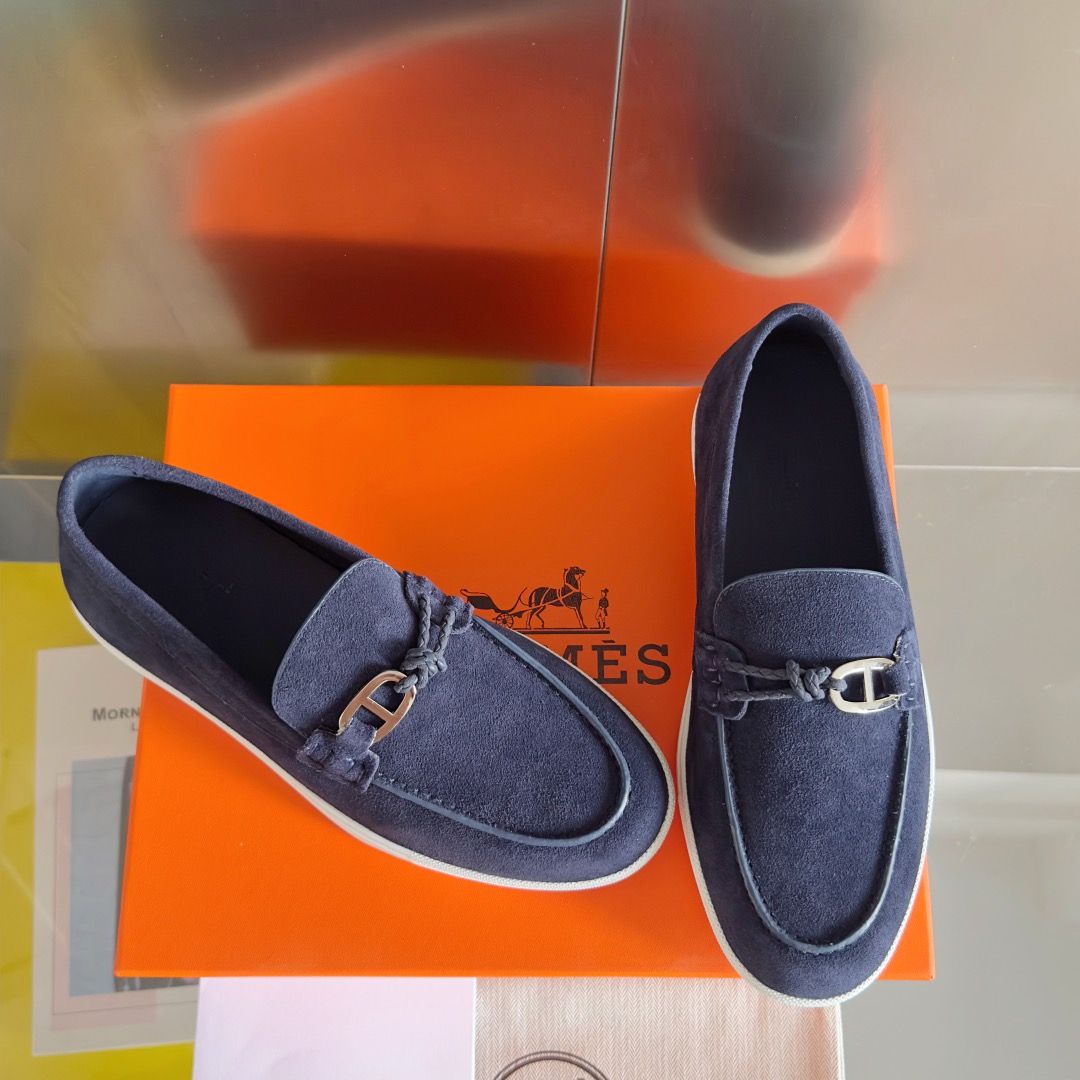 Hermes Men's Ignacio Loafers in Blue Suede Calfskin - Image 4