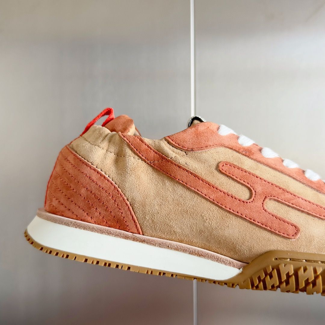 Hermes Men's Jet Sneakers in Beige/Orange Suede Leather - Image 9