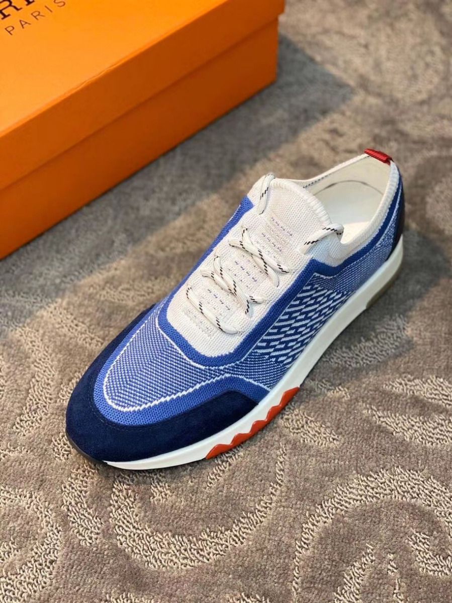 Hermes Men's Addict Sneakers In Bicolor Blue Knit - Image 8