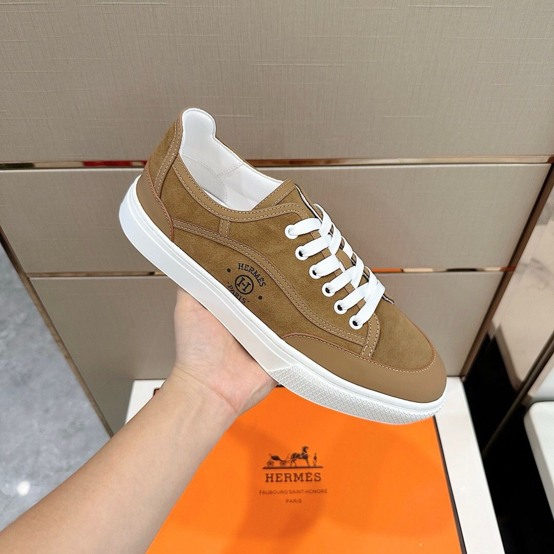 Hermes Men's Get Sneakers in Beige Suede Leather - Image 5