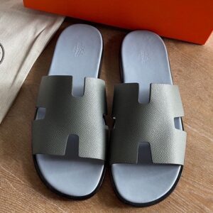 Hermes Izmir Sandals in Vert Amande Epsom Calfskin with Blue Insole