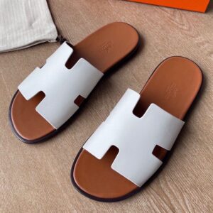 Hermes Izmir Sandals in White Swift Calfskin with Gold Insole