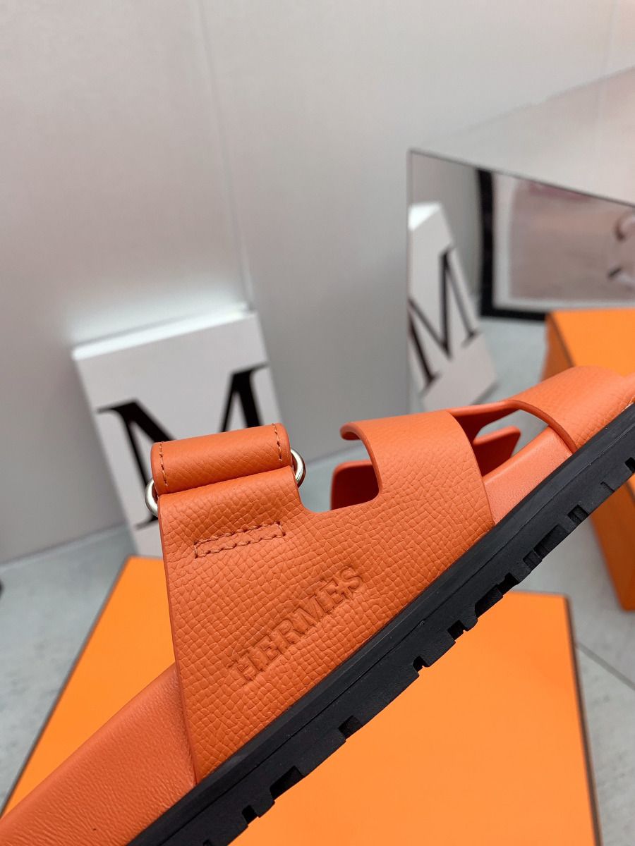 Hermes Men's Chypre Sandals in Orange Epsom Calfskin - Image 3