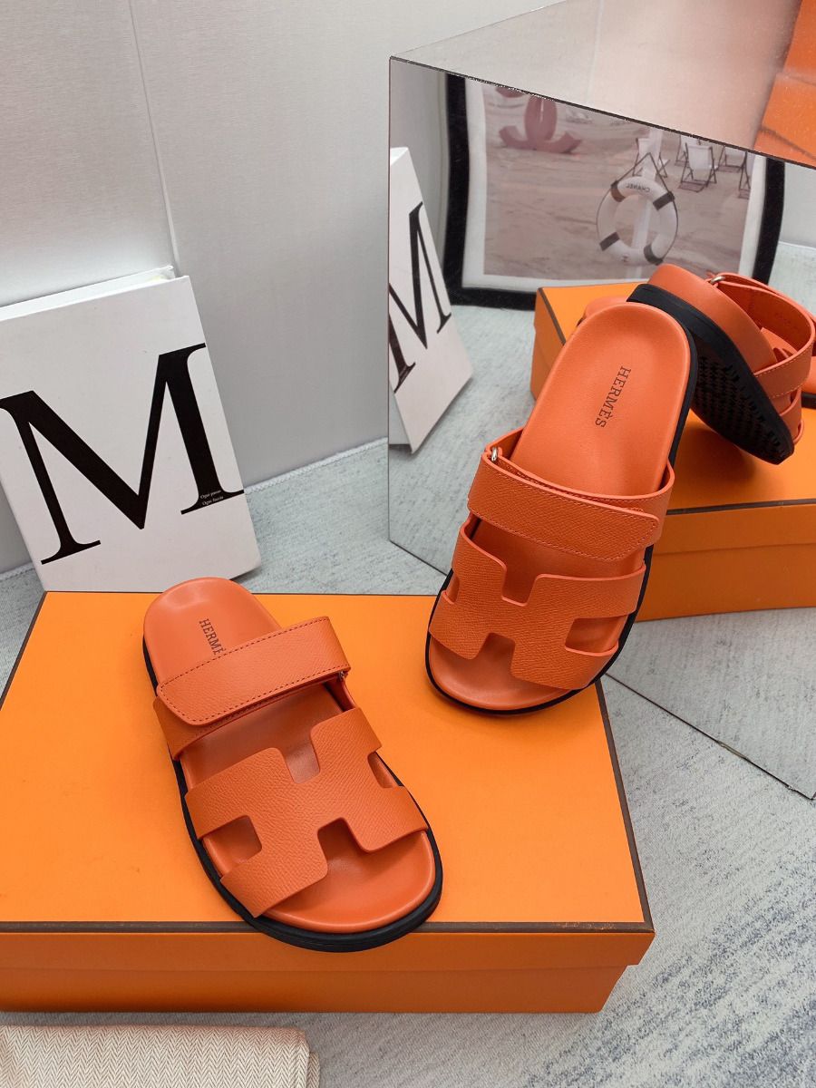 Hermes Men's Chypre Sandals in Orange Epsom Calfskin - Image 6