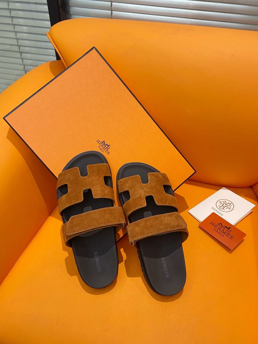 Hermes Men's Chypre Sandals in Brown Suede Calfskin - Image 9