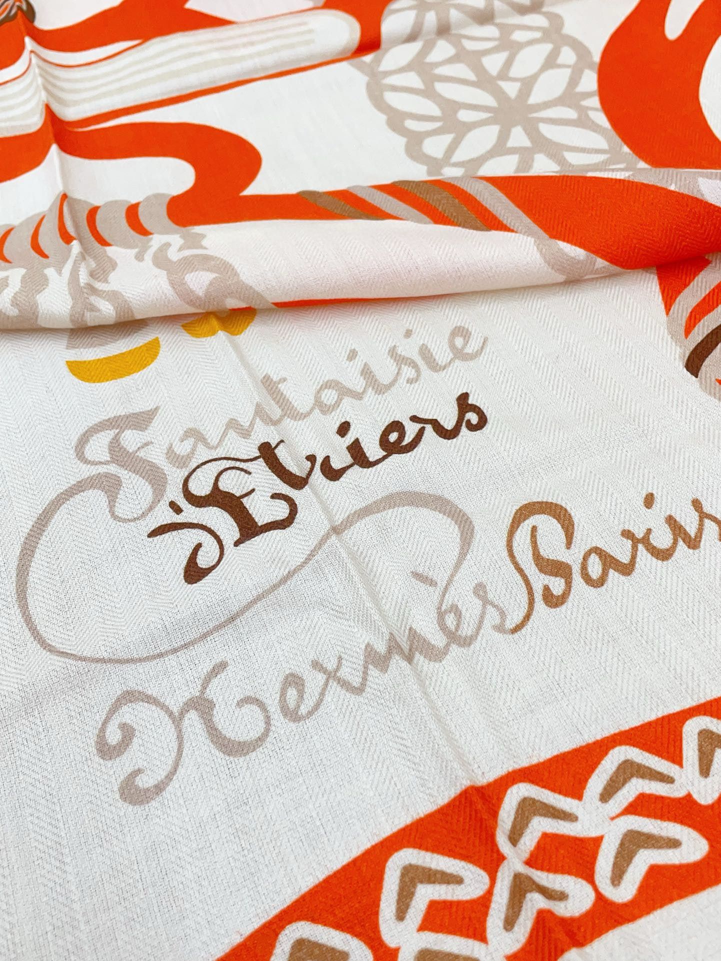 Hermes Orange Fantaisie d'Etriers Shawl 140 - Image 7