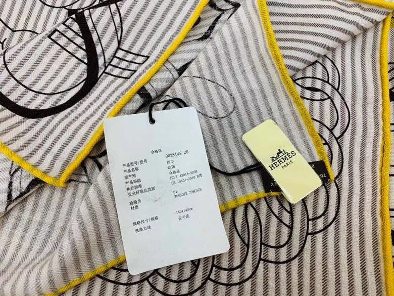 Hermes Grey/Yellow Panoplie Equestre Eyeliner Shawl 140 - Image 5