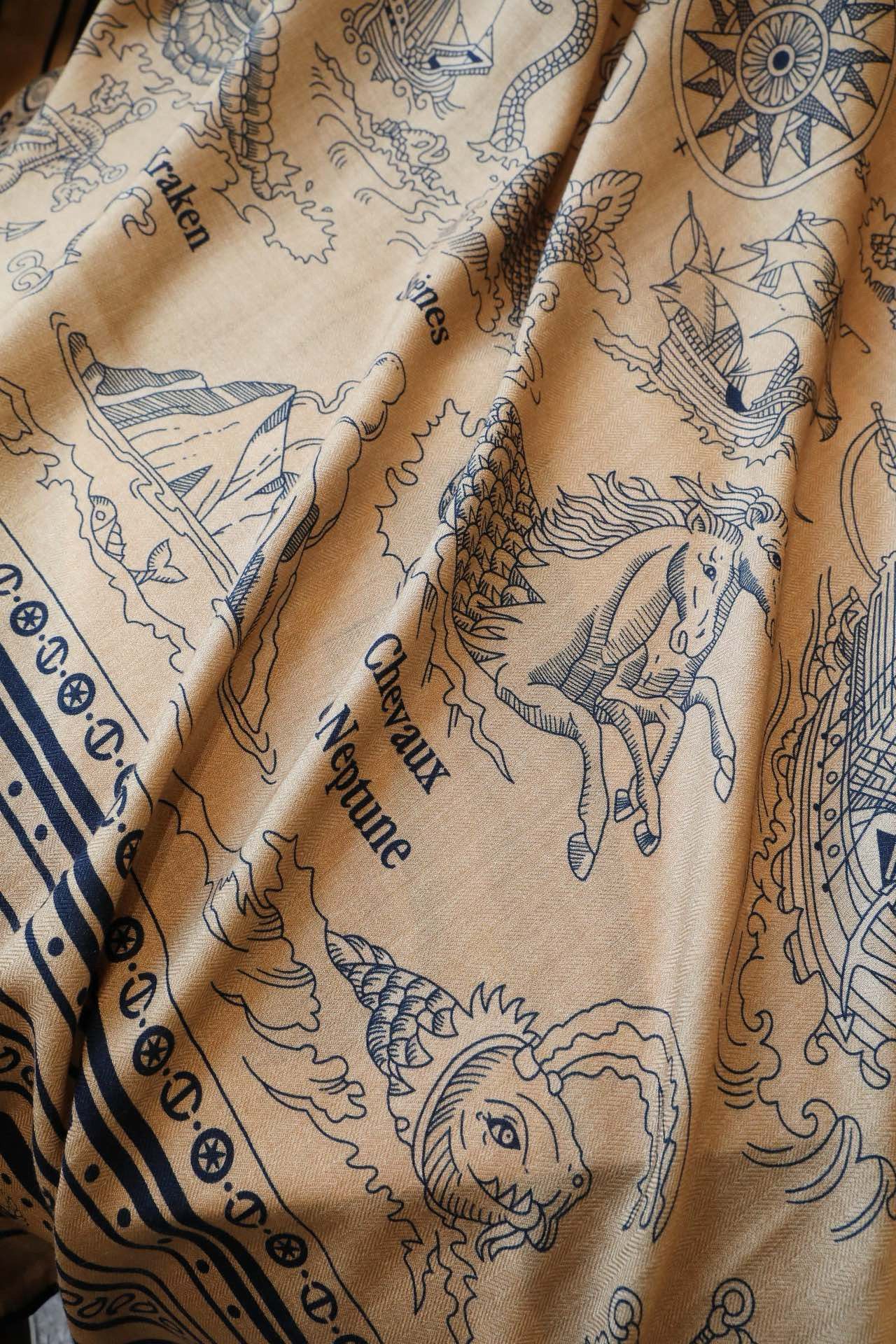 Hermes Caramel Tatouages Marins Bandana Shawl 140 - Image 9