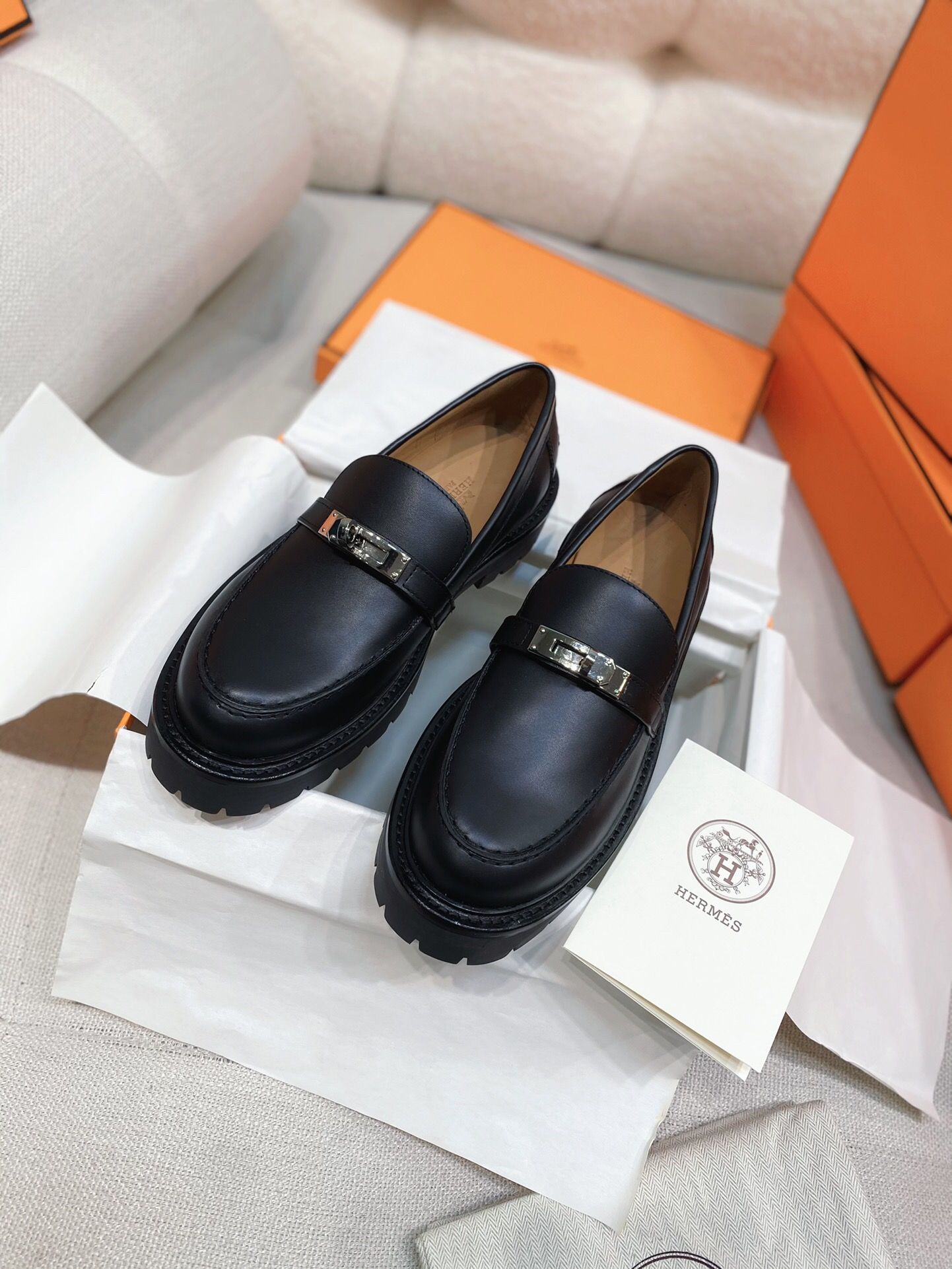 Hermes Women's Icone Loafers in Black Calfskin - Image 4