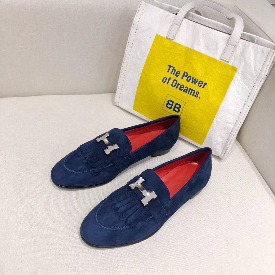 Hermes Royal Loafers In Blue Suede Leather - Image 3