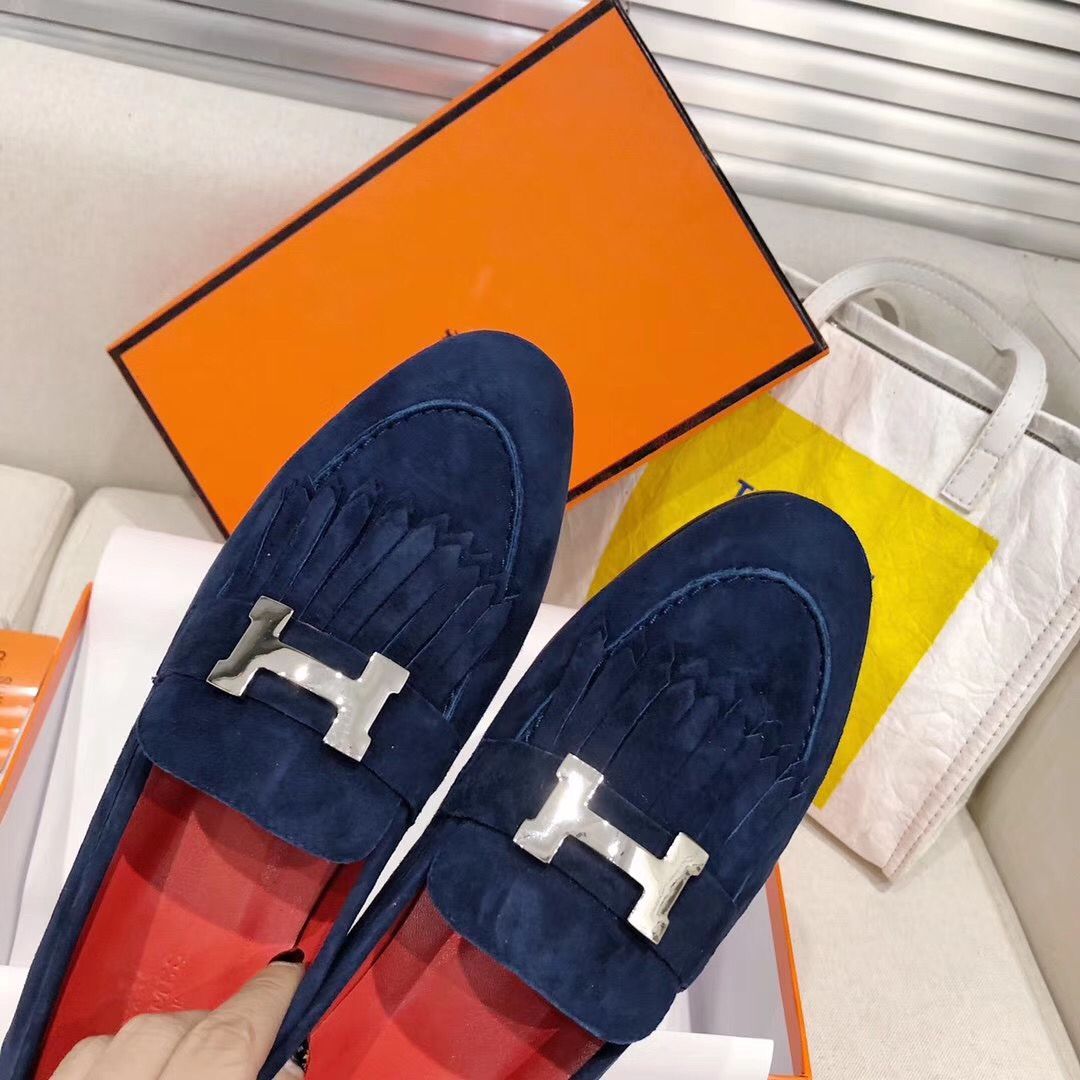 Hermes Royal Loafers In Blue Suede Leather - Image 7
